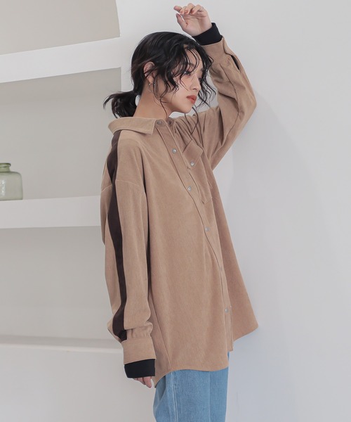 n'OrLABEL(ノアールレーベル)の「コーデュロイトラックシャツ(シャツ/ブラウス・レディース・チャコール/ベージュ・1/2)」の11枚目の写真