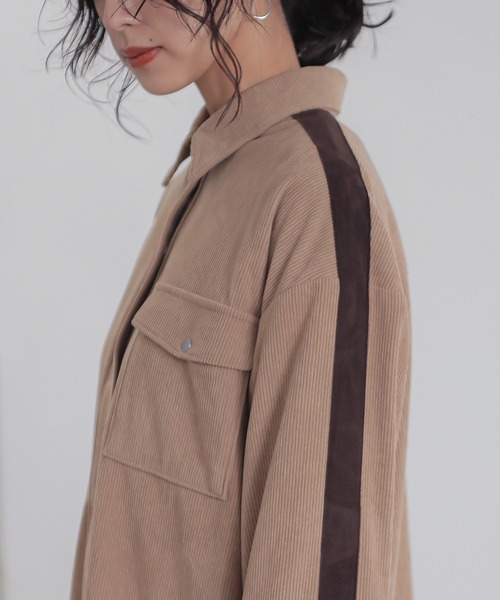 n'OrLABEL(ノアールレーベル)の「コーデュロイトラックシャツ(シャツ/ブラウス・レディース・チャコール/ベージュ・1/2)」の16枚目の写真