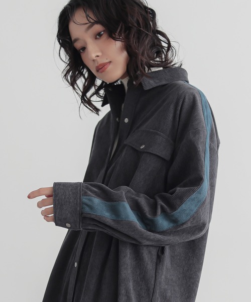 n'OrLABEL(ノアールレーベル)の「コーデュロイトラックシャツ(シャツ/ブラウス・レディース・チャコール/ベージュ・1/2)」の6枚目の写真