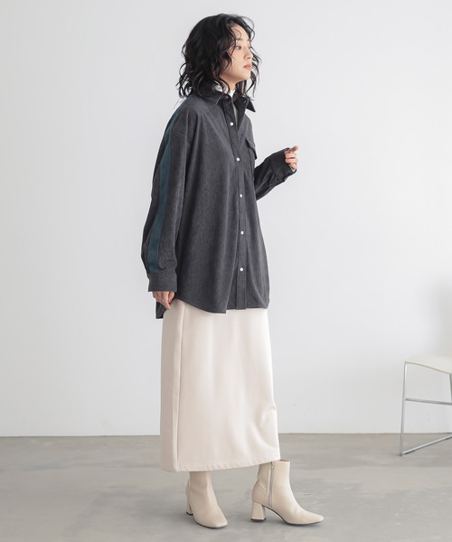 n'OrLABEL(ノアールレーベル)の「コーデュロイトラックシャツ(シャツ/ブラウス・レディース・チャコール/ベージュ・1/2)」の8枚目の写真