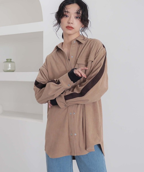 n'OrLABEL(ノアールレーベル)の「コーデュロイトラックシャツ(シャツ/ブラウス・レディース・チャコール/ベージュ・1/2)」の10枚目の写真