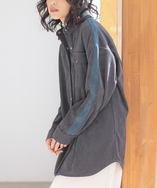 n'OrLABEL(ノアールレーベル)の「コーデュロイトラックシャツ(シャツ/ブラウス・レディース・チャコール/ベージュ・1/2)」の3枚目の写真