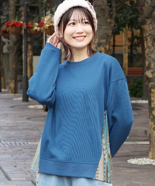 チチカカ(チチカカ)の「ファブリックプリントコンビプルオーバー(Tシャツ/カットソー・レディース・チャコールグレー/ブルー/ベージュ・FREE)」の9枚目の写真