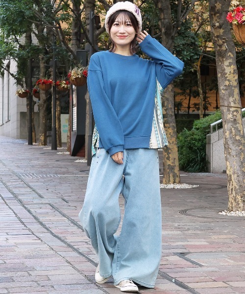 チチカカ(チチカカ)の「ファブリックプリントコンビプルオーバー(Tシャツ/カットソー・レディース・チャコールグレー/ブルー/ベージュ・FREE)」の8枚目の写真