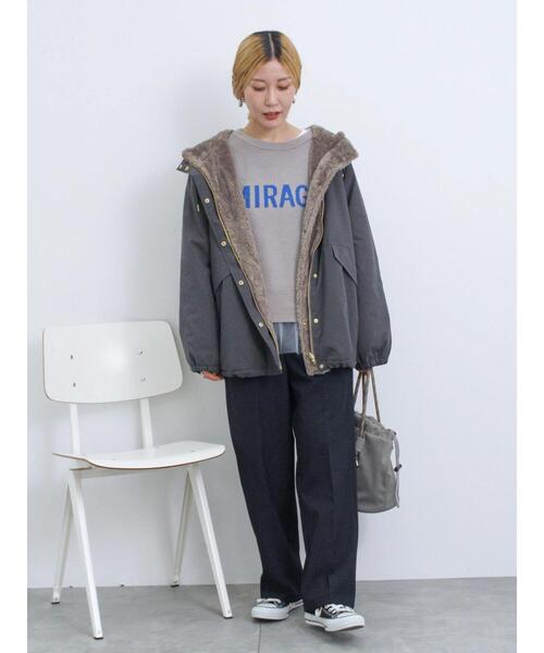 Samansa Mos2 blue（サマンサモスモスブルー）の「【撥水】リバーシブルファーマウンテンパーカー（その他アウター・レディース・キナリ/カーキ/チャコールグレー・F）」の5枚目の写真