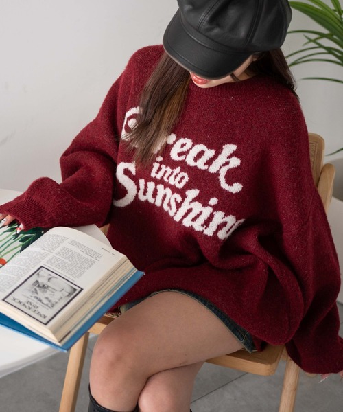 WEGO（ウィゴー）の「WEGO/【☆SNSで話題沸騰中の人気アイテム☆】ロゴジャガードフラッフィーニット（ニット/セーター・レディース・グリーン/レッド/アイボリー・FREE）」の7枚目の写真