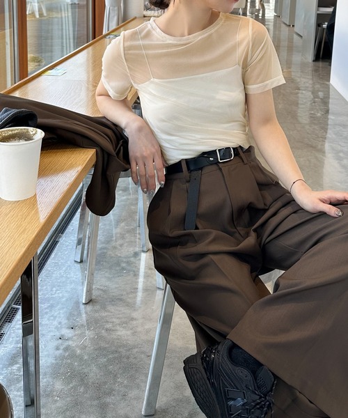 select MOCA by son（セレクトモカバイソン）の「センターラインシアーロングトップス（Tシャツ/カットソー・レディース・グレイッシュベージュ/アイボリー/ブラック・FREE）」の5枚目の写真