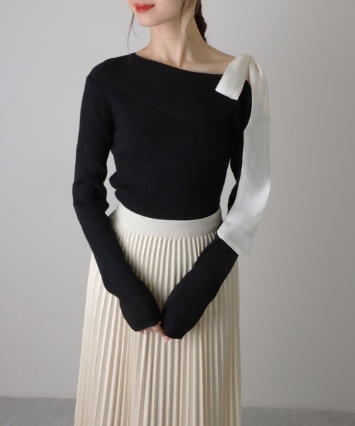 LAULEN（ローレン）の「ribbon off shoulder knit pullover /肩リボン オフショルダー ニット（ニット/セーター・レディース・ブラウン/レッド/ブラック・FREE）」の10枚目の写真