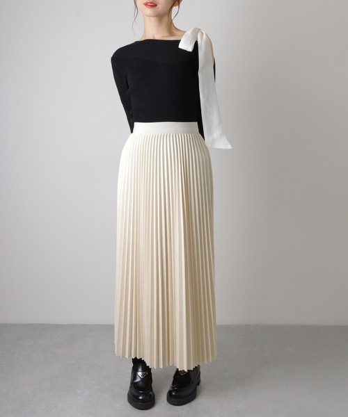 ribbon off shoulder knit pullover /肩リボン オフショルダー