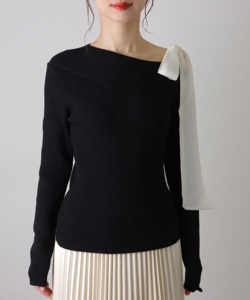 LAULEN（ローレン）の「ribbon off shoulder knit pullover /肩リボン オフショルダー ニット（ニット/セーター・レディース・ブラウン/レッド/ブラック・FREE）」の12枚目の写真