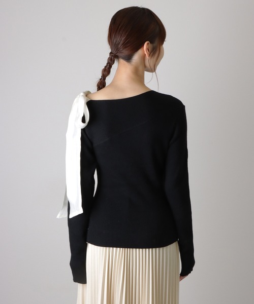 ribbon off shoulder knit pullover /肩リボン オフショルダー ニット