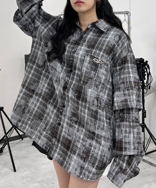 【セール】フェイクレイヤードチェックシャツ（シャツ/ブラウス）｜Figments（フィグメンツ）