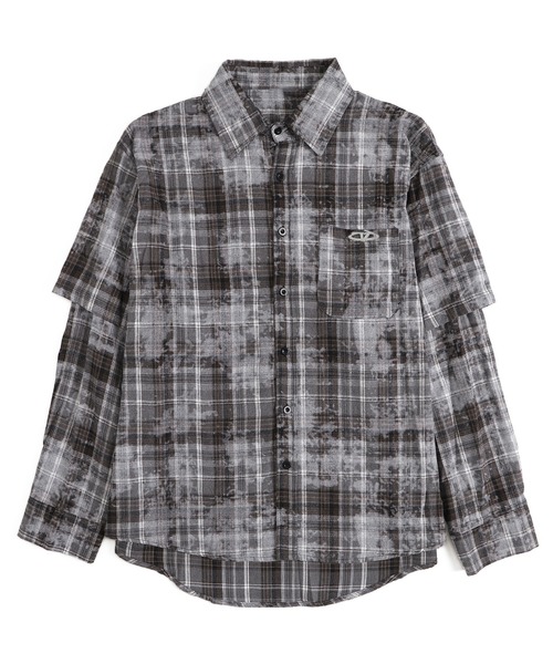 Figments（フィグメンツ）の「フェイクレイヤードチェックシャツ（シャツ/ブラウス・レディース・ブラック/ブラウン・FREE）」の3枚目の写真