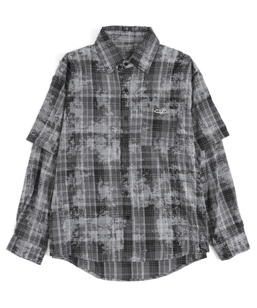 Figments（フィグメンツ）の「フェイクレイヤードチェックシャツ（シャツ/ブラウス・レディース・ブラック/ブラウン・FREE）」の4枚目の写真