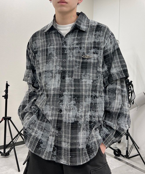 Figments（フィグメンツ）の「フェイクレイヤードチェックシャツ（シャツ/ブラウス・レディース・ブラック/ブラウン・FREE）」の12枚目の写真