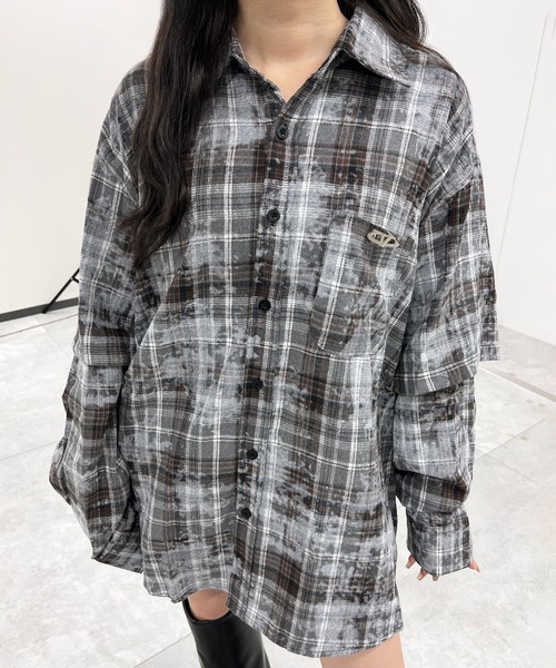 Figments（フィグメンツ）の「フェイクレイヤードチェックシャツ（シャツ/ブラウス・レディース・ブラック/ブラウン・FREE）」の15枚目の写真