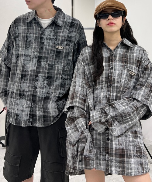 Figments（フィグメンツ）の「フェイクレイヤードチェックシャツ（シャツ/ブラウス・レディース・ブラック/ブラウン・FREE）」の20枚目の写真