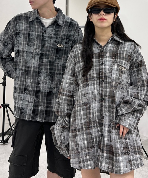 Figments（フィグメンツ）の「フェイクレイヤードチェックシャツ（シャツ/ブラウス・レディース・ブラック/ブラウン・FREE）」の21枚目の写真