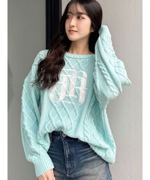 GYDA | BIG GYGYロゴ刺繍ケーブルニットトップス(ニット/セーター)