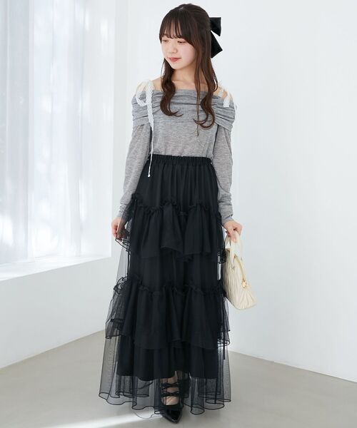 MAJESTIC LEGON(マジェスティックレゴン)の「レースリボン2wayオフショルトップス(Tシャツ/カットソー・レディース・ブラック/グレー/アイボリー/ピンク・MEDIUM)」の7枚目の写真