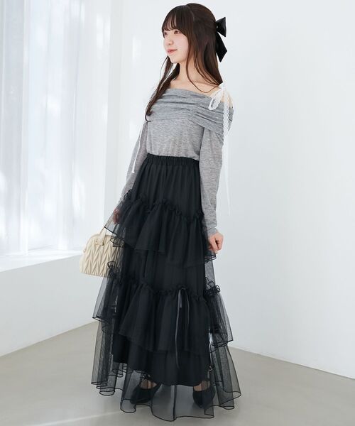 【人気完売品】MARTE 2wayリボントップス　Fサイズ　a573 セール】レースリボン2wayオフショルトップス（Tシャツ