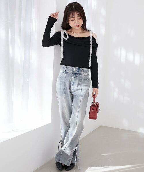 MAJESTIC LEGON(マジェスティックレゴン)の「レースリボン2wayオフショルトップス(Tシャツ/カットソー・レディース・ブラック/グレー/アイボリー/ピンク・MEDIUM)」の14枚目の写真