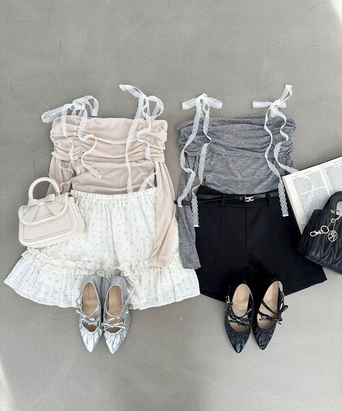 MAJESTIC LEGON(マジェスティックレゴン)の「レースリボン2wayオフショルトップス(Tシャツ/カットソー・レディース・ブラック/グレー/アイボリー/ピンク・MEDIUM)」の21枚目の写真