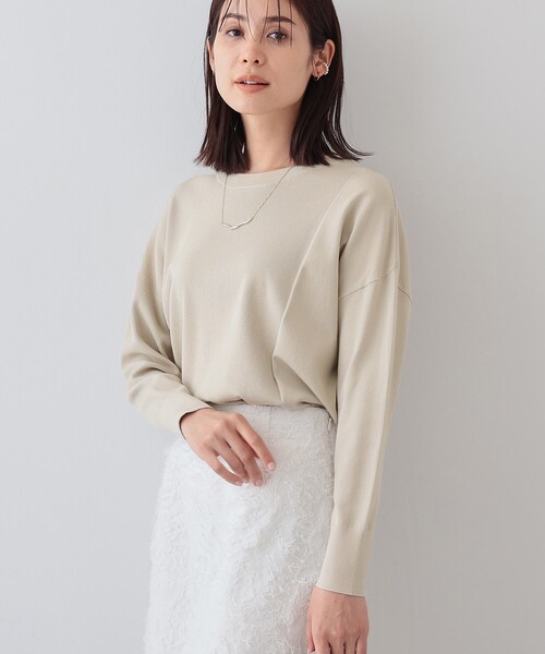 新品　INDIVI インディヴィ　洗える　デザインスリーブ　ルーズ　ニット セール】春SALE！【洗える】アシメデザイン ドルマンスリーブ