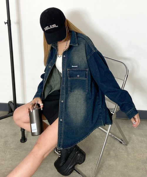 non-hedge(ノンヘッジ)の「ロゴ刺繍デニムシャツ(シャツ/ブラウス・レディース・ブラック/ブルー/インディゴブルー・FREE)」の17枚目の写真