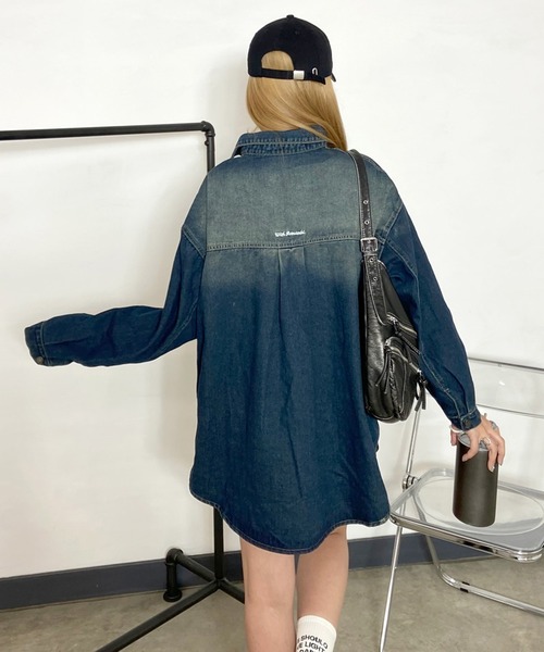non-hedge(ノンヘッジ)の「ロゴ刺繍デニムシャツ(シャツ/ブラウス・レディース・ブラック/ブルー/インディゴブルー・FREE)」の18枚目の写真
