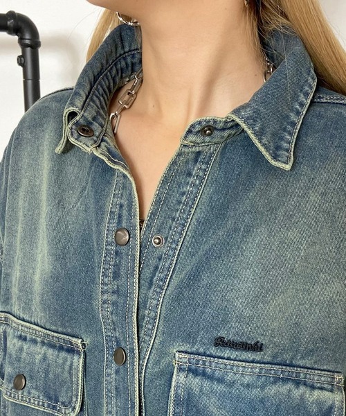 non-hedge(ノンヘッジ)の「ロゴ刺繍デニムシャツ(シャツ/ブラウス・レディース・ブラック/ブルー/インディゴブルー・FREE)」の6枚目の写真
