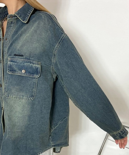 non-hedge(ノンヘッジ)の「ロゴ刺繍デニムシャツ(シャツ/ブラウス・レディース・ブラック/ブルー/インディゴブルー・FREE)」の8枚目の写真