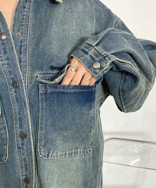 non-hedge(ノンヘッジ)の「ロゴ刺繍デニムシャツ(シャツ/ブラウス・レディース・ブラック/ブルー/インディゴブルー・FREE)」の9枚目の写真