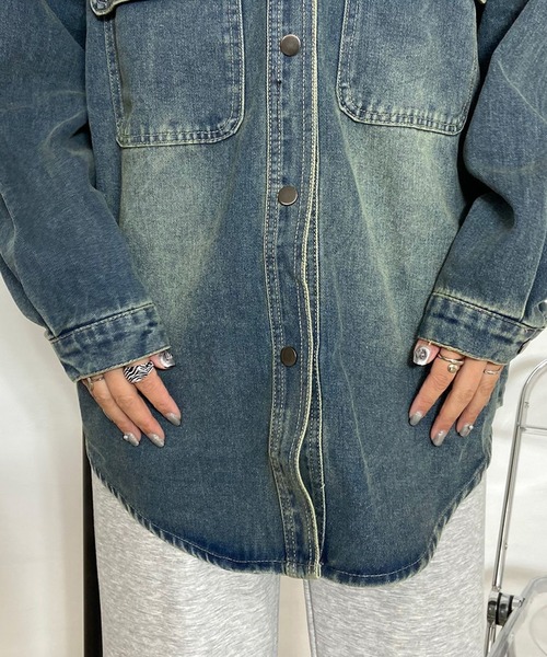 non-hedge(ノンヘッジ)の「ロゴ刺繍デニムシャツ(シャツ/ブラウス・レディース・ブラック/ブルー/インディゴブルー・FREE)」の10枚目の写真