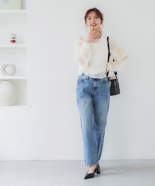 coca（coca）（コカ）の「シアーメッシュニットトップス（ニット/セーター・レディース・チャコール/グレイッシュベージュ/アイボリー/ライトピンク・M/L）」の5枚目の写真