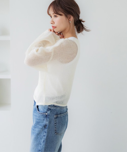 coca（coca）（コカ）の「シアーメッシュニットトップス（ニット/セーター・レディース・チャコール/グレイッシュベージュ/アイボリー/ライトピンク・M/L）」の6枚目の写真