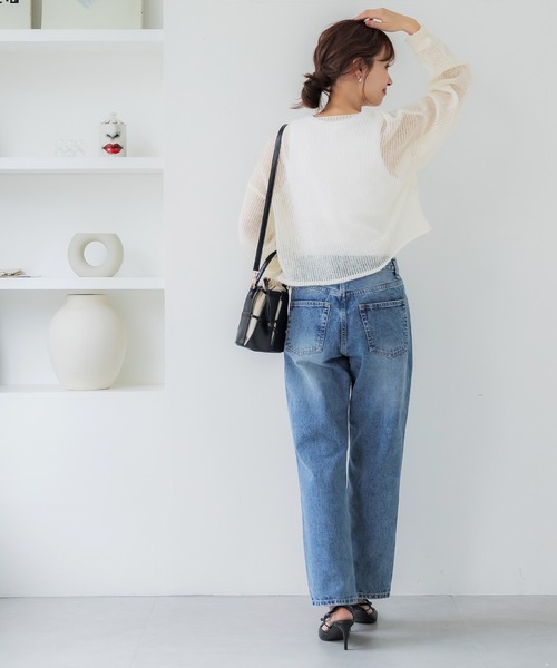 coca（coca）（コカ）の「シアーメッシュニットトップス（ニット/セーター・レディース・チャコール/グレイッシュベージュ/アイボリー/ライトピンク・M/L）」の7枚目の写真