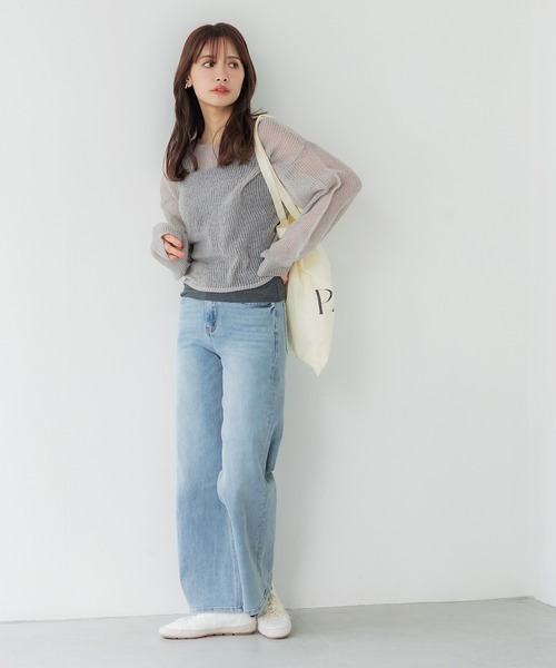 coca（coca）（コカ）の「シアーメッシュニットトップス（ニット/セーター・レディース・チャコール/グレイッシュベージュ/アイボリー/ライトピンク・M/L）」の14枚目の写真