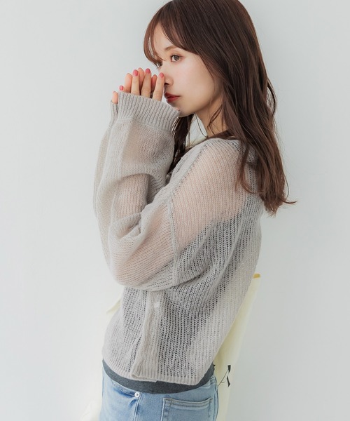 coca（coca）（コカ）の「シアーメッシュニットトップス（ニット/セーター・レディース・チャコール/グレイッシュベージュ/アイボリー/ライトピンク・M/L）」の15枚目の写真