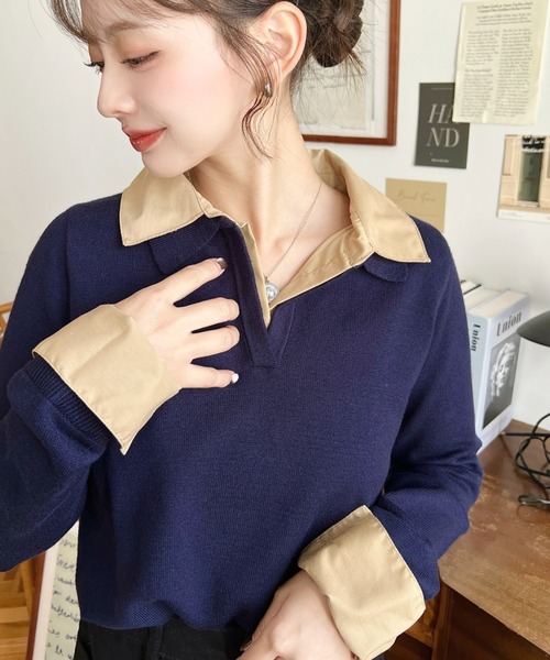 新品未使用タグ付き Sustainableレイヤードポロニットプルオーバー archives ニット セーター レイヤードケーブルポロニット