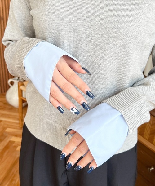 moment+（モーメントプラス）の「シャツレイヤードライク襟付きポロニットプルオーバー（ニット/セーター・レディース・アイボリー/杢グレー/チャコールグレー/ネイビー・M）」の17枚目の写真