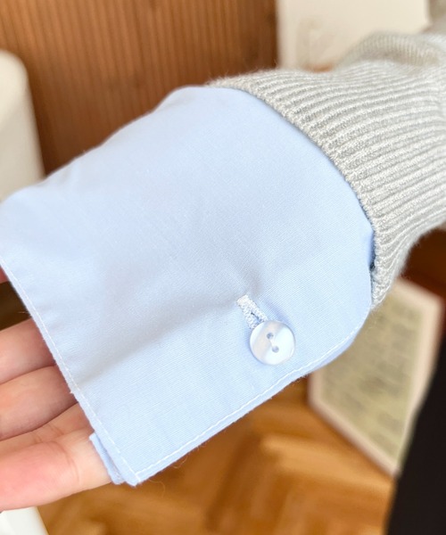 moment+（モーメントプラス）の「シャツレイヤードライク襟付きポロニットプルオーバー（ニット/セーター・レディース・アイボリー/杢グレー/チャコールグレー/ネイビー・M）」の18枚目の写真