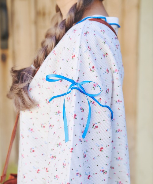 kutir（クティール）の「小花柄ワッフルリボンロンT/サーマルロンT（Tシャツ/カットソー・レディース・グレー/アイボリー/ホワイト・FREE）」の10枚目の写真