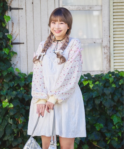 kutir（クティール）の「小花柄ワッフルリボンロンT/サーマルロンT（Tシャツ/カットソー・レディース・グレー/アイボリー/ホワイト・FREE）」の12枚目の写真