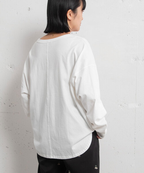 POU DOU DOU（プードゥドゥ）の「発泡プリントボタニカルイラストトップス（Tシャツ/カットソー・レディース・ラベンダー/オフホワイト/キナリ・M）」の6枚目の写真