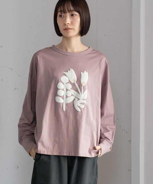 POU DOU DOU（プードゥドゥ）の「発泡プリントボタニカルイラストトップス（Tシャツ/カットソー・レディース・ラベンダー/オフホワイト/キナリ・M）」の15枚目の写真