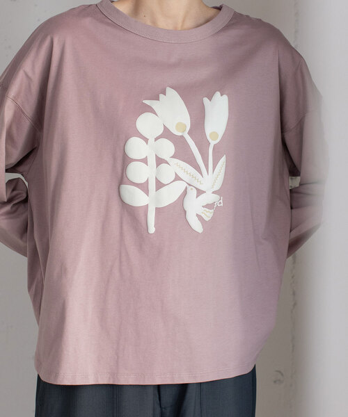 POU DOU DOU（プードゥドゥ）の「発泡プリントボタニカルイラストトップス（Tシャツ/カットソー・レディース・ラベンダー/オフホワイト/キナリ・M）」の18枚目の写真