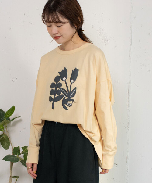 POU DOU DOU（プードゥドゥ）の「発泡プリントボタニカルイラストトップス（Tシャツ/カットソー・レディース・ラベンダー/オフホワイト/キナリ・M）」の19枚目の写真