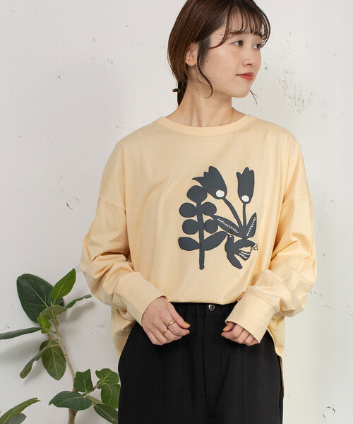 POU DOU DOU（プードゥドゥ）の「発泡プリントボタニカルイラストトップス（Tシャツ/カットソー・レディース・ラベンダー/オフホワイト/キナリ・M）」の20枚目の写真