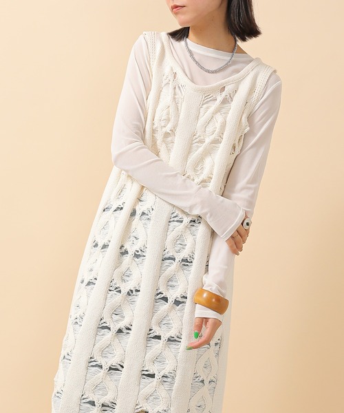 en CAnAF(エンカナフ)の「ミックス編み ニットワンピース(ワンピース・レディース・アイボリー/グレー・M)」の9枚目の写真